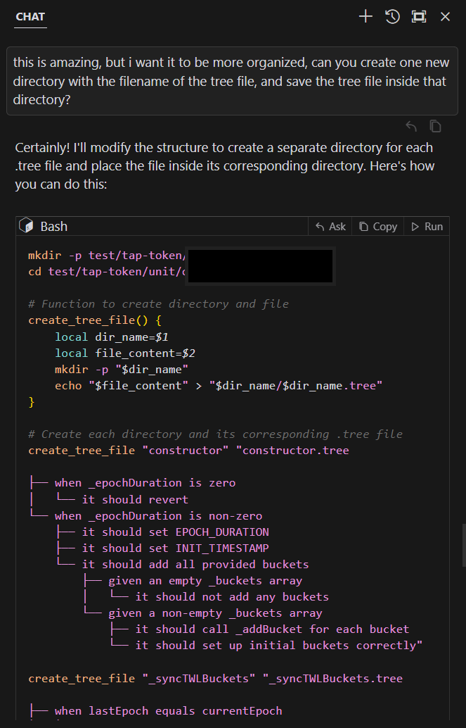 A Cursor chat with the Solidity files you want to test